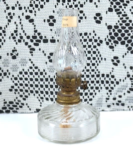 Vintage Clear Glass Miniature Oil Lamp Swirl Pattern 6" - Picture 1 of 14