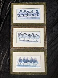 Set of Three Cartoon Bird Prints. Ducks/Geese. Framed Art La May. Manuscript