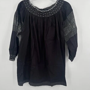 Velvet by Graham & Spencer Tunic Dress Womens L Black Boho Peasant Beaded Smock - Picture 1 of 9