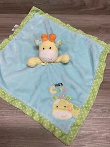 Okie Dokie Giraffe 100 % süß blau grün Sicherheit Satin Decke Rassel Lovey - Bild 1 von 5
