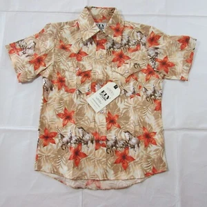 Ely Cattleman Boy's SM Short Sleeve Hawaiian Horse Print Snap Shirt Beige/Tan - Picture 1 of 2