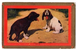 VINTAGE MÜDE HUNDE ZUNGEN HÄNGEN "ALL IN" COMIC POSTKARTE 1910 102620 P - Bild 1 von 2
