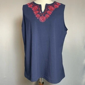 NUOVO top smanicato Jaclyn Smith blu con scollo ricamato donna taglia XL - Foto 1 di 9
