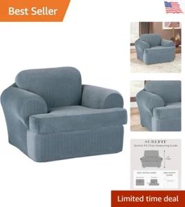 Stretch Blue Pinstripe T-Cushion Chair Slipcover - Fits Most Chairs 32"-43" - Picture 1 of 9