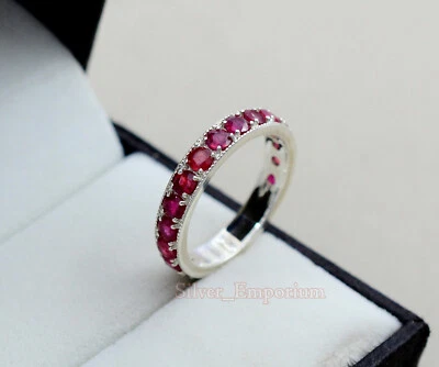 Natural 3MM Red Ruby July Birthstone 925 Solid Silver Engagement Ring For Bridal - Image 1 of 4