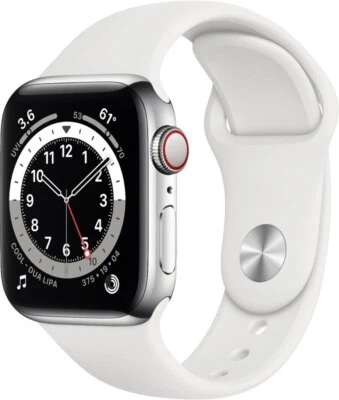 APPLE SERIES 6 40MM GPS + CELLULAR WATCH WITH WHITE SPORT BAND M02U3LL/A SILVER - Image 1 of 3