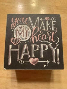 Primitives By Kathy Hinged Box You Make My Heart Happy White Wash Chalkboard - Picture 1 of 15