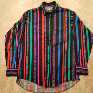 VTG Wrangler Brushpopper 17x35 Western Aztec Cowboy Stripe Rodeo 90s - Picture 1 of 13