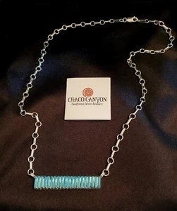CHACO CANYON Vtg Necklace, Twenty Small Turquoise Bars set in Sterling Silver