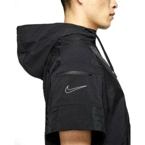 MEN'S NIKE PERFORMANCE SS 1/2 ZIP RUN JACKET HOODIE VENTILATED TRAINING BLACK - Picture 1 of 12