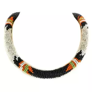 Collana collare perle semi fatte a mano stile etnico nero beige arancione - Foto 1 di 2