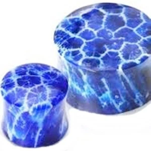 PAIR-Coral Organic Blue Saddle Flare Ear Plugs 22mm/7/8" Gauge - Picture 1 of 3