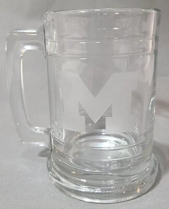 University of Michigan Wolverines Block M Glass Tankard/Stein ~ Gently Used  - Picture 1 of 4