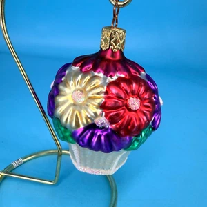 Germany Merkur mundgeblasen Glas Blumenkorb Christbaumschmuck Vintage Ständer - Bild 1 von 11