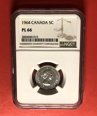 1964-CANADA -5 CENTS PROOF LIKE COIN,GRADED BY NGC PL 66. - Image 1 of 4