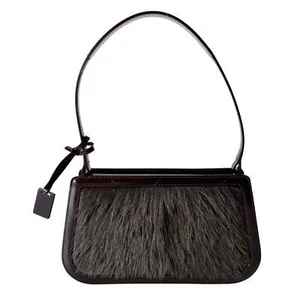 CELINE Vintage Green Fur/Brown Leather Shoulder Bag - Picture 1 of 16