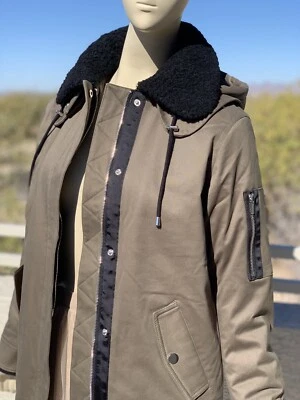 Maje Padded Hooded Jacket in Oliva Green Small - Image 1 of 4