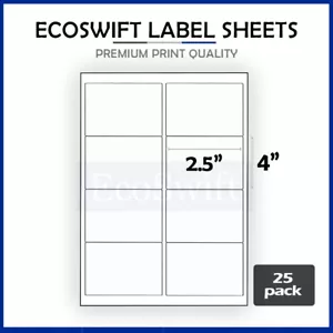 (200) 4 x 2.5 EcoSwift Laser/Ink Address Shipping Adhesive Labels 8 per sheet - Picture 1 of 5