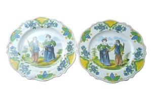 2 Antique French Faience Pottery Hand Painted Plates by Les Islettes 18thC - Picture 1 of 15