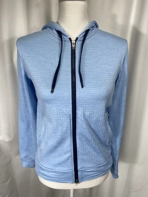 PETER MILLAR Womens Apollo Performance Full Zip French Terry Hoodie Blue Size XS - Image 1 of 4