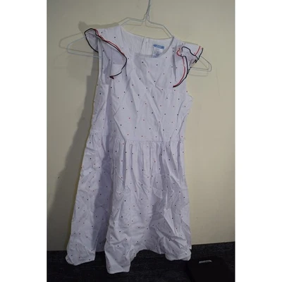 Jacadi Paris White Sleeveless Lined Dress GIRLS 12 152 Black Red Polka Dot - Image 1 of 4