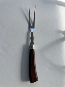 Vintage 2-Prong Meat Carving Fork Brown Handle Stainless Steel Approximately 11” - Picture 1 of 2