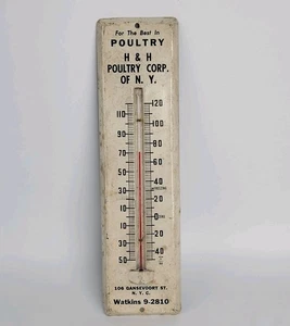 Termómetro publicitario de metal H&H aves de corral 106 Gansevoort St NYC - Imagen 1 de 9
