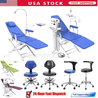 Dental Portable Mobile Folding Chair LED Light Air Turbine Unit Assistant Stool - Image 1 of 4