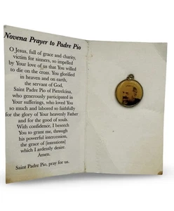 Tarjeta de oración vintage de la novena del Padre Pío con medalla religiosa devocional católico - Imagen 1 de 7
