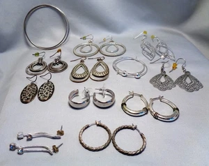 LOT: 12 Pairs Silver Earrings - Picture 1 of 13