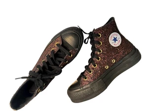 Scarpe da ginnastica Converse Chuck Taylor alte glitter nero oro Bling platform 5 - Foto 1 di 9