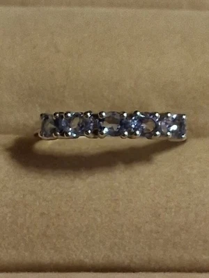 Natural Tanzanite 4x3mm, 14K White Gold Plate Sterling Silver 925, size 8 - Image 1 of 4