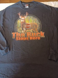 Long Sleeve Blk Harley Davidson Tshirt Mansfield,PA '07 The Buck Stops Here XL - Picture 1 of 10