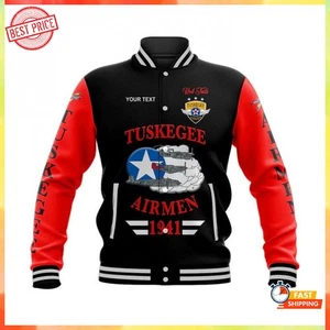 Custom Red Tails Tuskegee Airmen Baseball Jacket Black Red Army Day Shirt - Picture 1 of 6