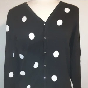 Quaker Factory S Strickjacke 100% Baumwolle Strass Knöpfe schwarz weiß gepunktet - Bild 1 von 2