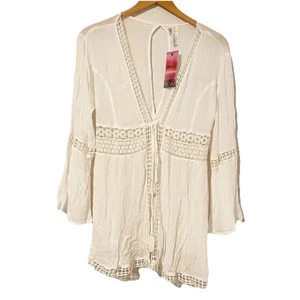Japna Women’s White Crochet Cover Up S Beach Boho Lace Trim Resort Coastal Chic - Picture 1 of 6