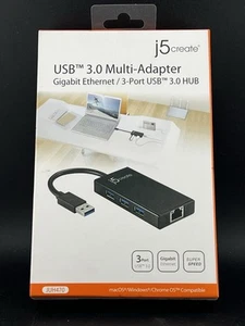 j5 Create USB 3.0 Multi-Adaptor Gigabit Ethernet 3-port Hub Laptop JUH470 - Picture 1 of 3