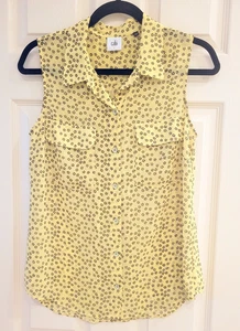 CAbi Viola ärmelloses Top Gr. Small #5348 halbtransparent gelb Print REDUZIERT! - Bild 1 von 5