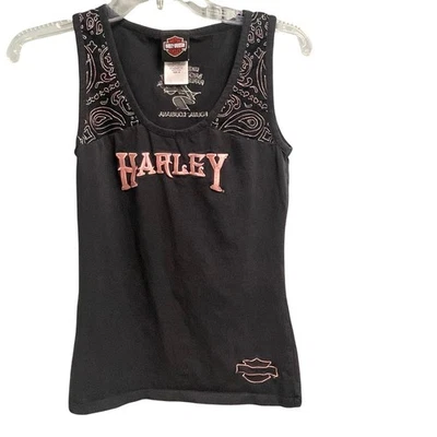 Harley Davidson Talla Mediana Mujer Negro Tanque Bordado Paisley Motociclista  Foto 1 de 4