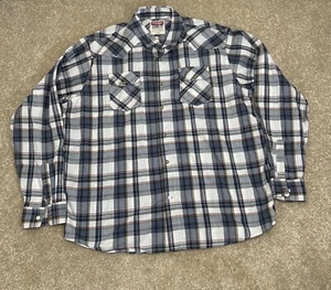 Wrangler Mens XXL Blue White Red Plaid Shirt Pearl Snap Long Sleeve Western - Picture 1 of 6