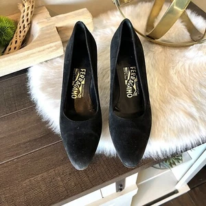 Vintage Salvatore Ferragamo schwarze italienische Wildleder-Pumps Schildpatt Größe 7,5 - Bild 1 von 8