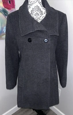 Abrigo de felpa Larry Levine para mujer M negro de doble botonadura Foto 1 de 4