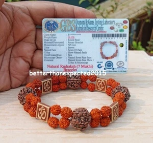 7 Mukhi Rudraksha / Seven Face Rudraksh Aum Bracelet -Nepal -18-20 mm- Certified - Picture 1 of 4