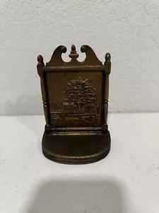 B&H Bradley Hubbard Cast Iron Bronze Bookend Country Home Trees Farm Single Nice - Picture 1 of 11