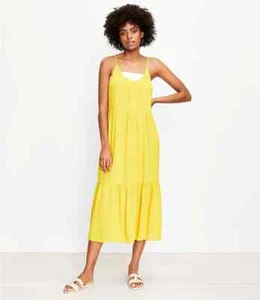 LOFT Strappy Tiered Midi Dress - Fresh Mango Yellow - Size XXL - Picture 1 of 7