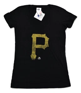 Majestic Womens MLB Pittsburgh Pirates Baseball Black Shirt NWT L - Picture 1 of 1