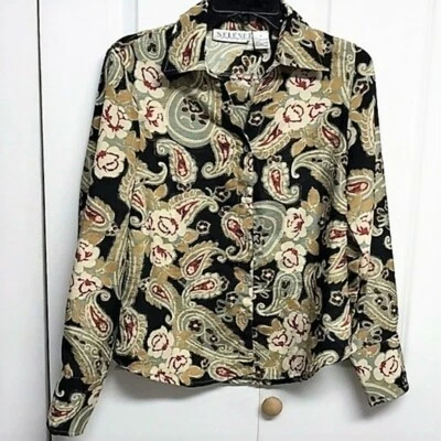 Top vintage Selene Sport multicolor estampado cachemira cuello manga larga talla S Foto 1 de 4