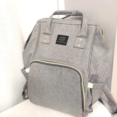 Land Backpack Diaper Bag Mommy & Baby Gray Multi Compartments Travel Canvas Tote - Image 1 of 4