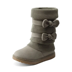 Kids Girls Winter Snow Boots Bow-knot Faux Fur Lined Mid Calf Boots - Picture 1 of 23