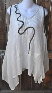 ART TO WEAR LAGENLOOK EMBELLISHED TUCKED BODICE TANK TUNIC BY PEACOCK WAYS, LG! - Picture 1 of 6